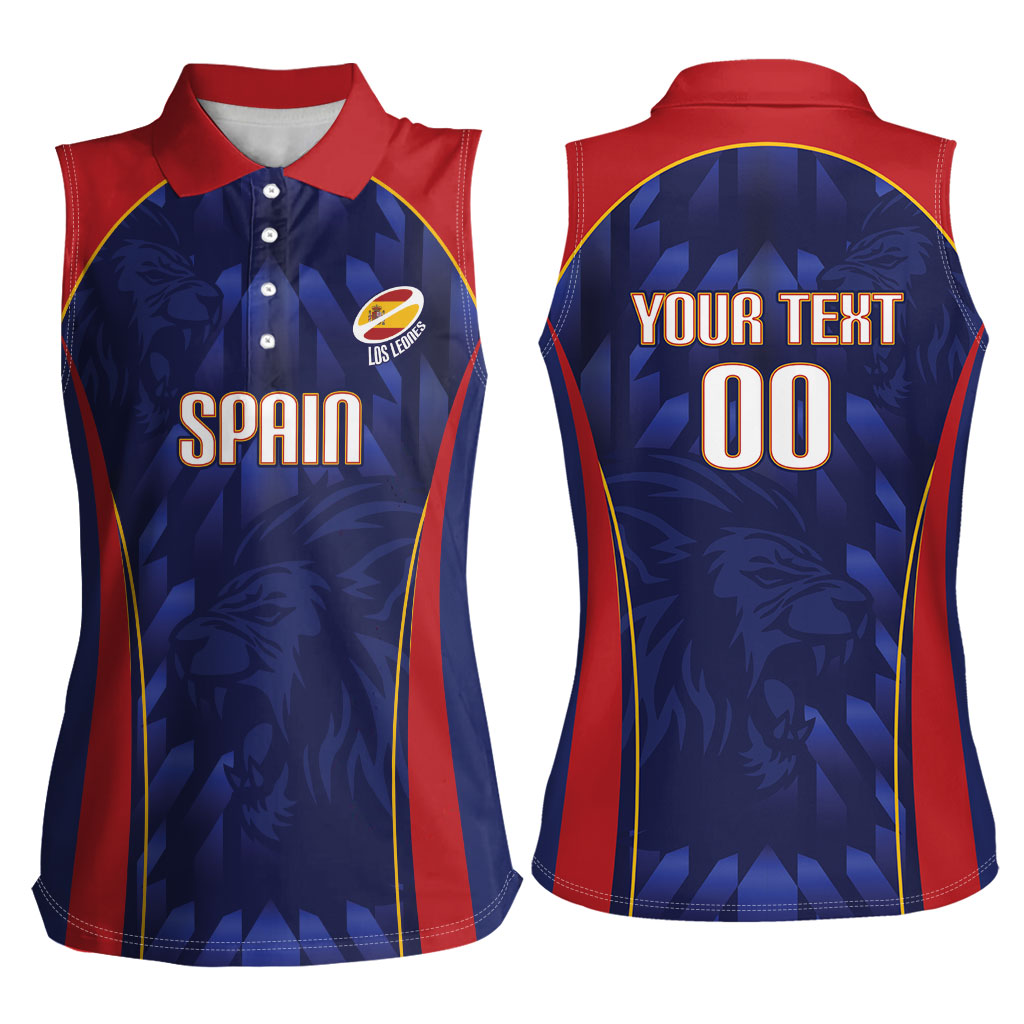 Custom Spain Rugby 2026 Women Sleeveless Polo Shirt Vamos Los Leones Blue Version