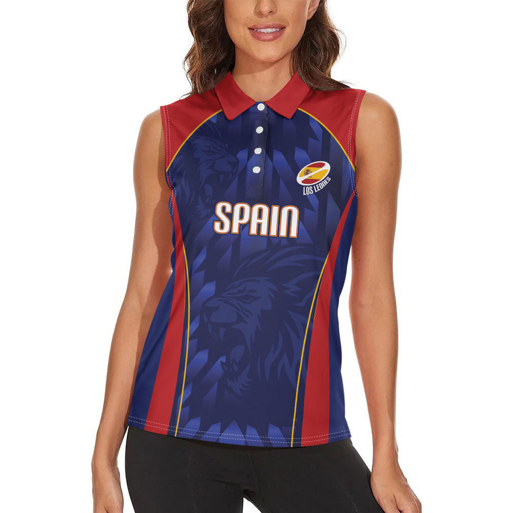 Custom Spain Rugby 2026 Women Sleeveless Polo Shirt Vamos Los Leones Blue Version