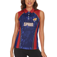 Custom Spain Rugby 2026 Women Sleeveless Polo Shirt Vamos Los Leones Blue Version