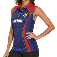 Custom Spain Rugby 2026 Women Sleeveless Polo Shirt Vamos Los Leones Blue Version