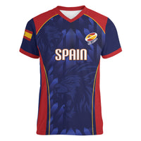 Custom Spain Rugby 2026 Women V-Neck T-Shirt Vamos Los Leones Blue Version
