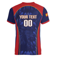 Custom Spain Rugby 2026 Women V-Neck T-Shirt Vamos Los Leones Blue Version
