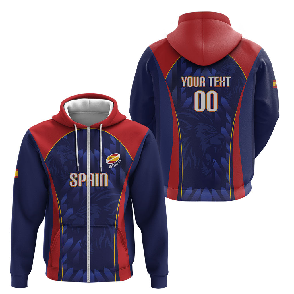 Custom Spain Rugby 2026 Zip Hoodie Vamos Los Leones Blue Version