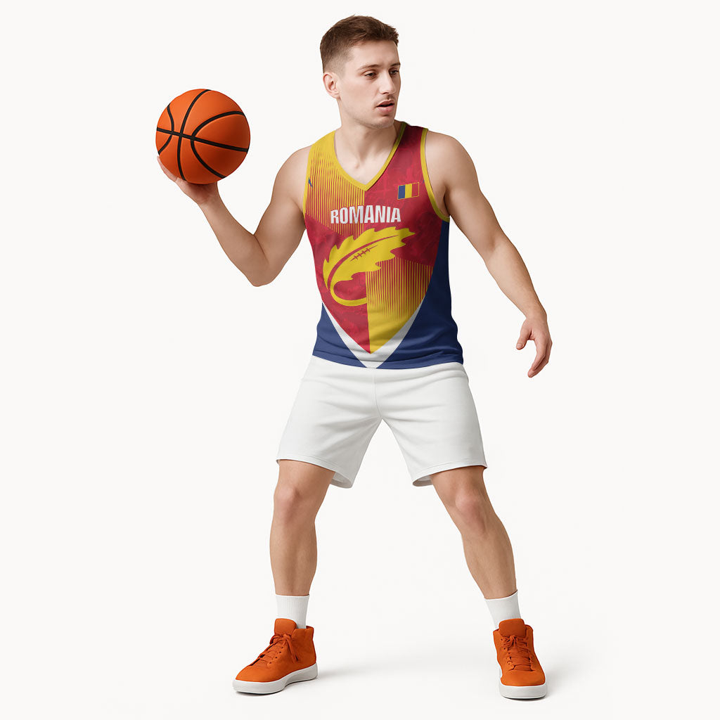 Custom Romania Rugby 2026 Basketball Jersey Stejarii Oak Leaf Symbol