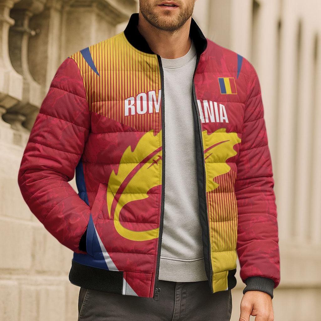 Custom Romania Rugby 2026 Bomber Puffer Jacket Stejarii Oak Leaf Symbol