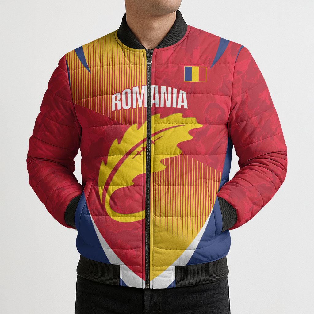 Custom Romania Rugby 2026 Bomber Puffer Jacket Stejarii Oak Leaf Symbol