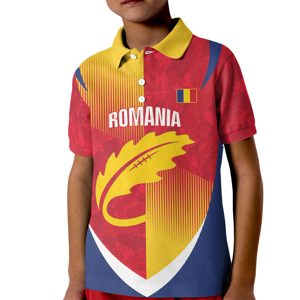 Custom Romania Rugby 2026 Kid Polo Shirt Stejarii Oak Leaf Symbol