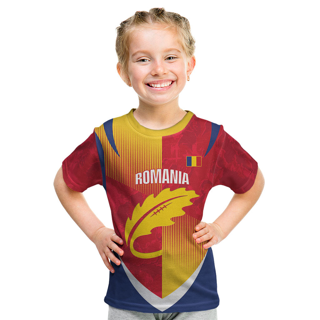 Custom Romania Rugby 2026 Kid T Shirt Stejarii Oak Leaf Symbol