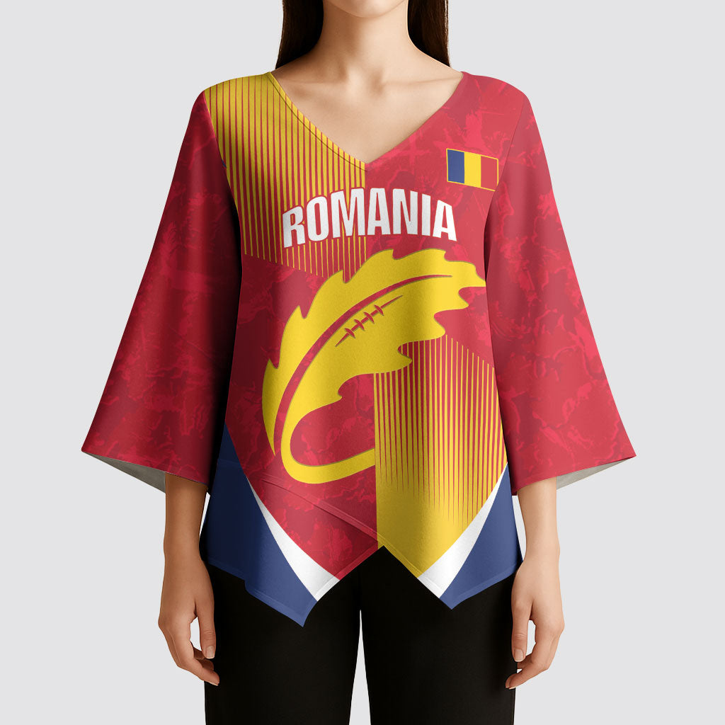 Custom Romania Rugby 2026 Kimono Sleeve Blouse Stejarii Oak Leaf Symbol