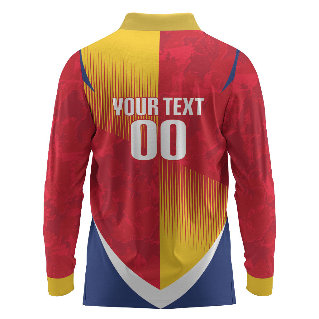 Custom Romania Rugby 2026 Long Sleeve Polo Shirt Stejarii Oak Leaf Symbol