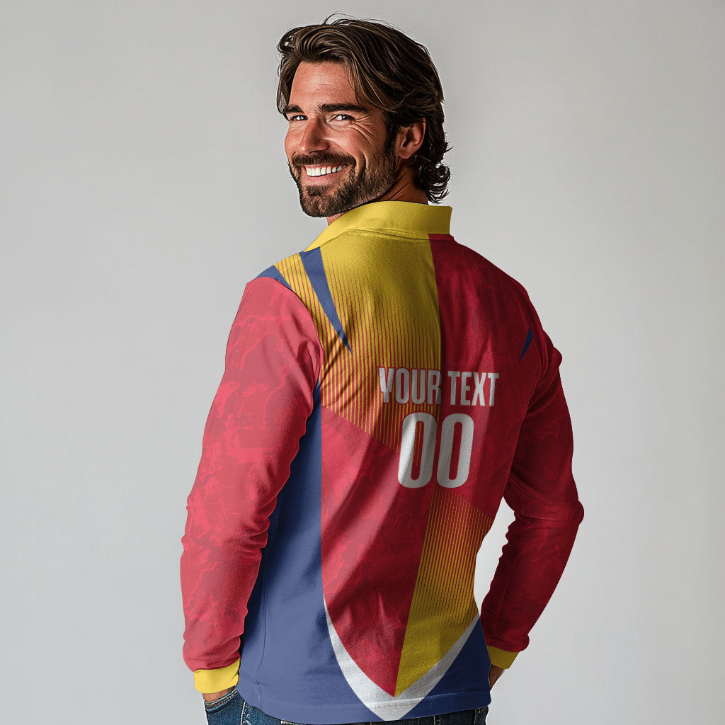 Custom Romania Rugby 2026 Long Sleeve Polo Shirt Stejarii Oak Leaf Symbol