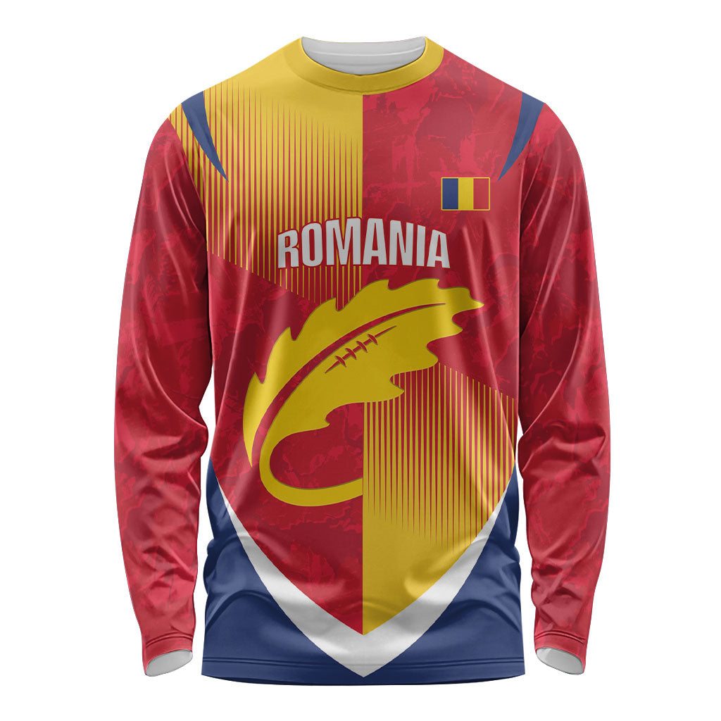 Custom Romania Rugby 2026 Long Sleeve Shirt Stejarii Oak Leaf Symbol