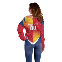 Custom Romania Rugby 2026 Off Shoulder Sweater Stejarii Oak Leaf Symbol