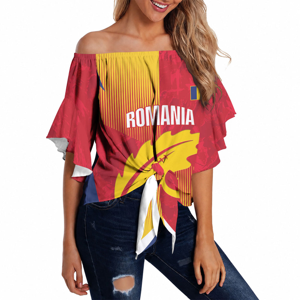 Custom Romania Rugby 2026 Off Shoulder Wrap Waist Top Stejarii Oak Leaf Symbol