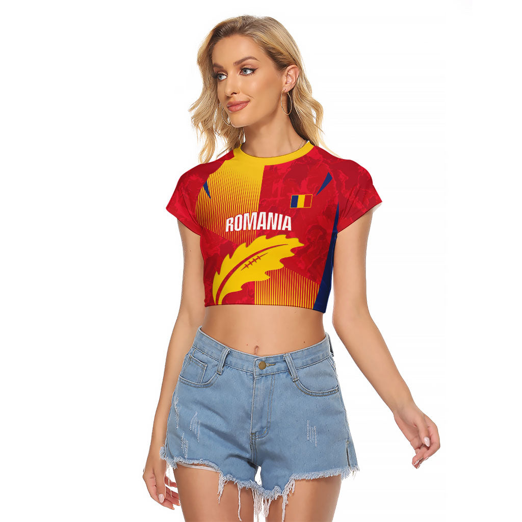 Custom Romania Rugby 2026 Raglan Cropped T Shirt Stejarii Oak Leaf Symbol