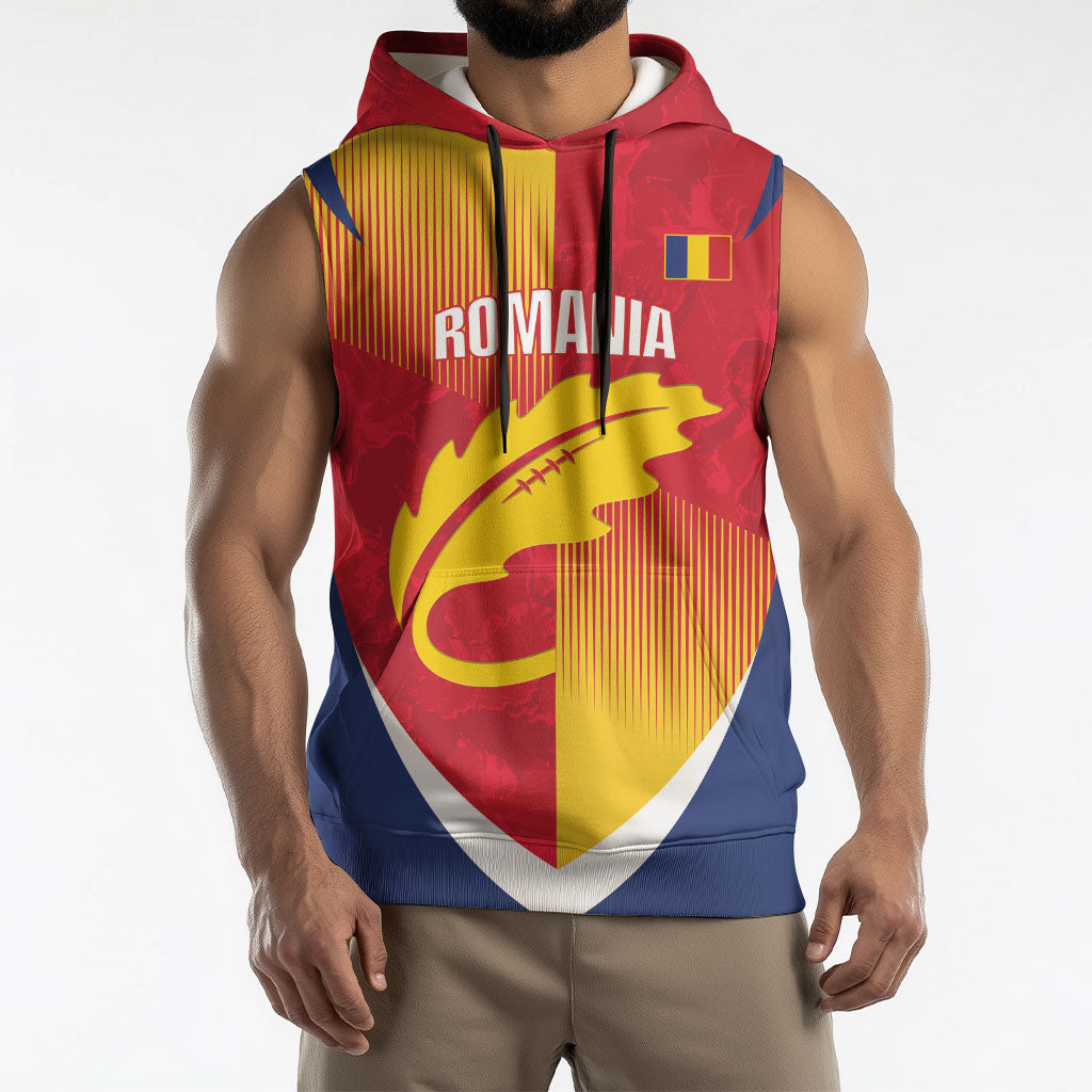Custom Romania Rugby 2026 Sleeveless Hoodie Stejarii Oak Leaf Symbol