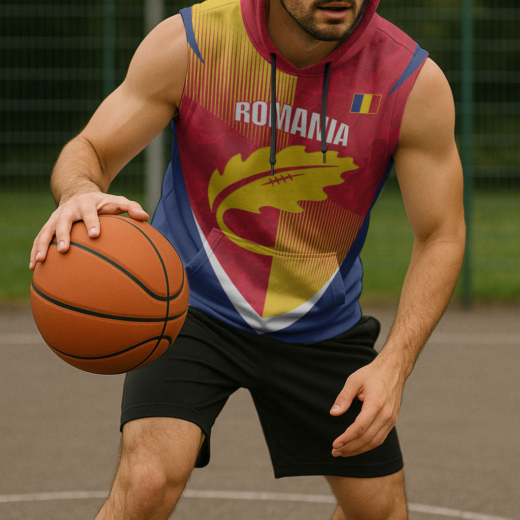 Custom Romania Rugby 2026 Sleeveless Hoodie Stejarii Oak Leaf Symbol