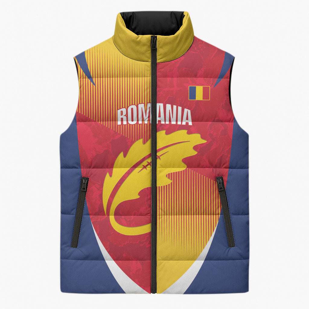 Custom Romania Rugby 2026 Sleeveless Puffer Jacket Stejarii Oak Leaf Symbol