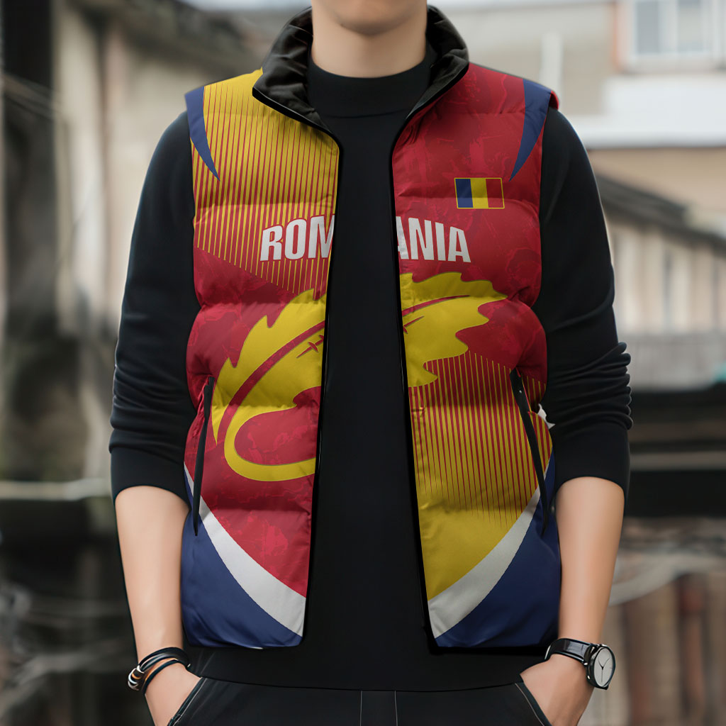 Custom Romania Rugby 2026 Sleeveless Puffer Jacket Stejarii Oak Leaf Symbol