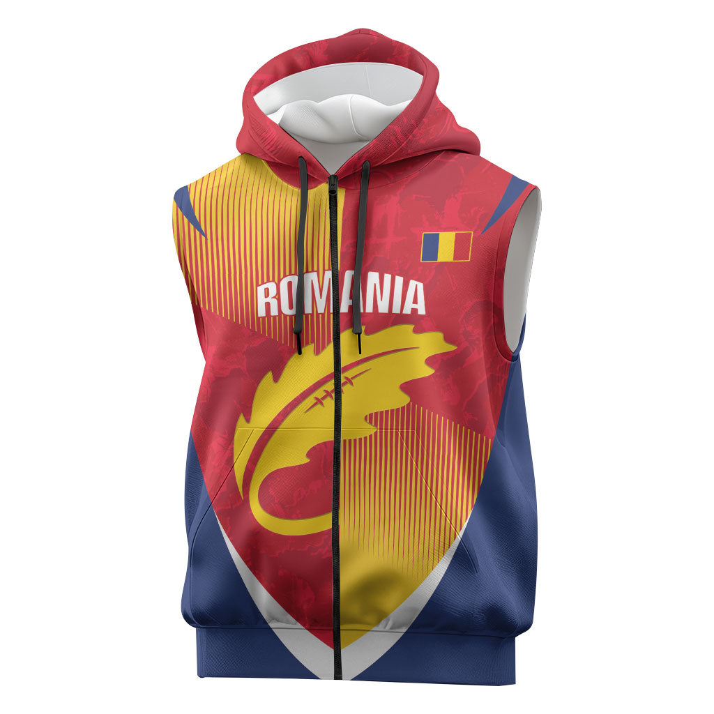 Custom Romania Rugby 2026 Sleeveless Zip Hoodie Stejarii Oak Leaf Symbol