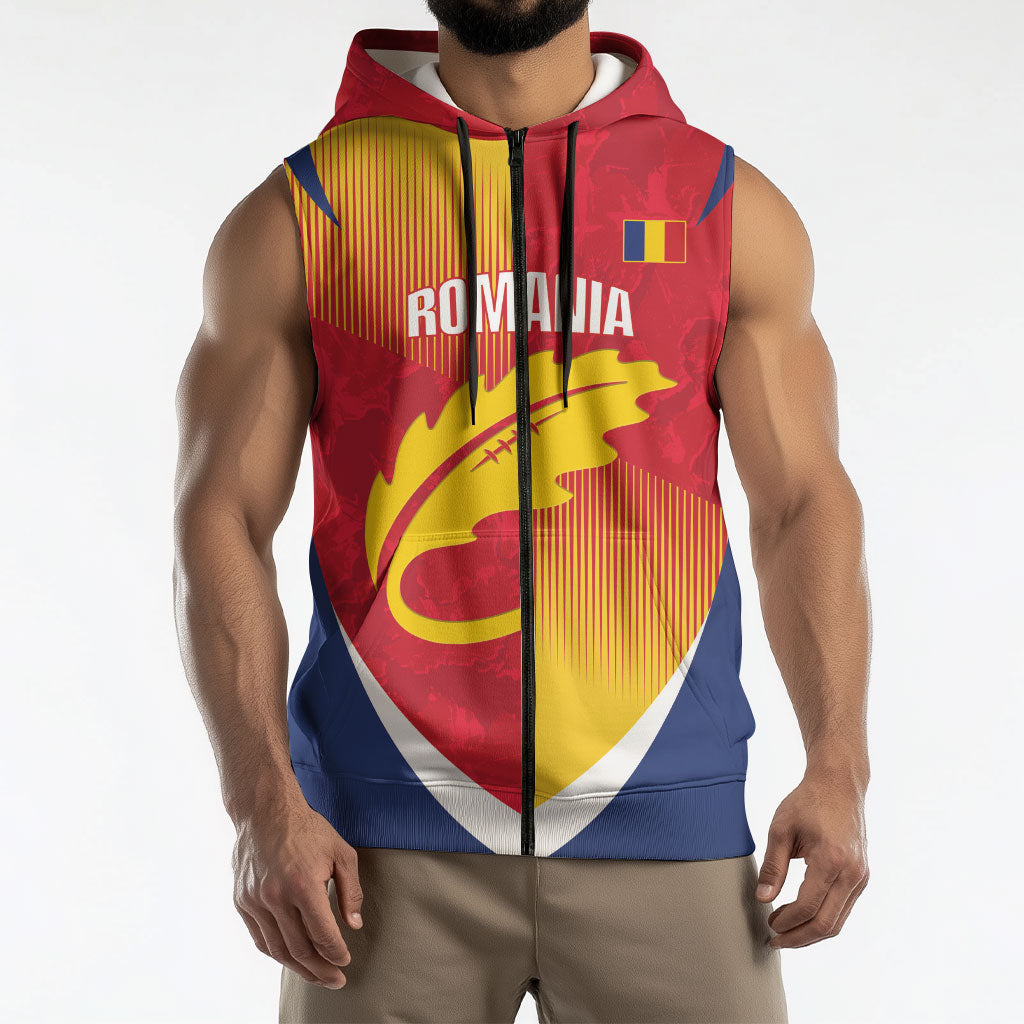 Custom Romania Rugby 2026 Sleeveless Zip Hoodie Stejarii Oak Leaf Symbol