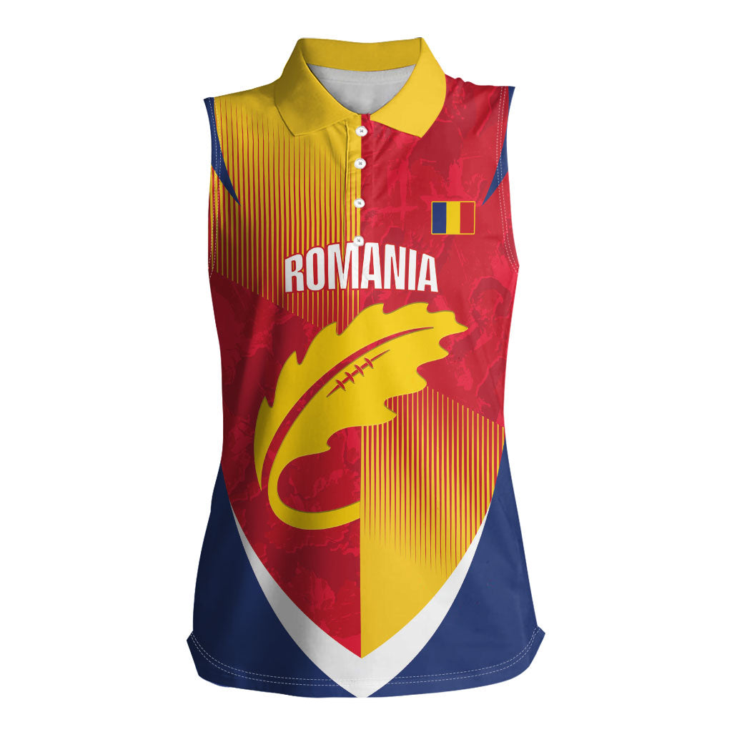 Custom Romania Rugby 2026 Women Sleeveless Polo Shirt Stejarii Oak Leaf Symbol