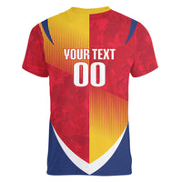 Custom Romania Rugby 2026 Women V-Neck T-Shirt Stejarii Oak Leaf Symbol