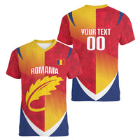 Custom Romania Rugby 2026 Women V-Neck T-Shirt Stejarii Oak Leaf Symbol