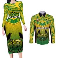 Papua New Guinea Rugby Couples Matching Long Sleeve Bodycon Dress and Long Sleeve Button Shirts Enga Mioks PNG Polynesian Pattern - Wonder Print Shop