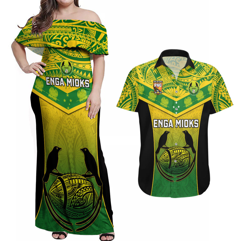 Papua New Guinea Rugby Couples Matching Off Shoulder Maxi Dress and Hawaiian Shirt Enga Mioks PNG Polynesian Pattern - Wonder Print Shop