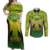 Papua New Guinea Rugby Couples Matching Off Shoulder Maxi Dress and Long Sleeve Button Shirts Enga Mioks PNG Polynesian Pattern - Wonder Print Shop