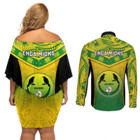 Papua New Guinea Rugby Couples Matching Off Shoulder Short Dress and Long Sleeve Button Shirts Enga Mioks PNG Polynesian Pattern - Wonder Print Shop