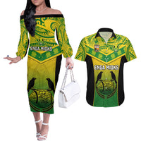 Papua New Guinea Rugby Couples Matching Off The Shoulder Long Sleeve Dress and Hawaiian Shirt Enga Mioks PNG Polynesian Pattern - Wonder Print Shop