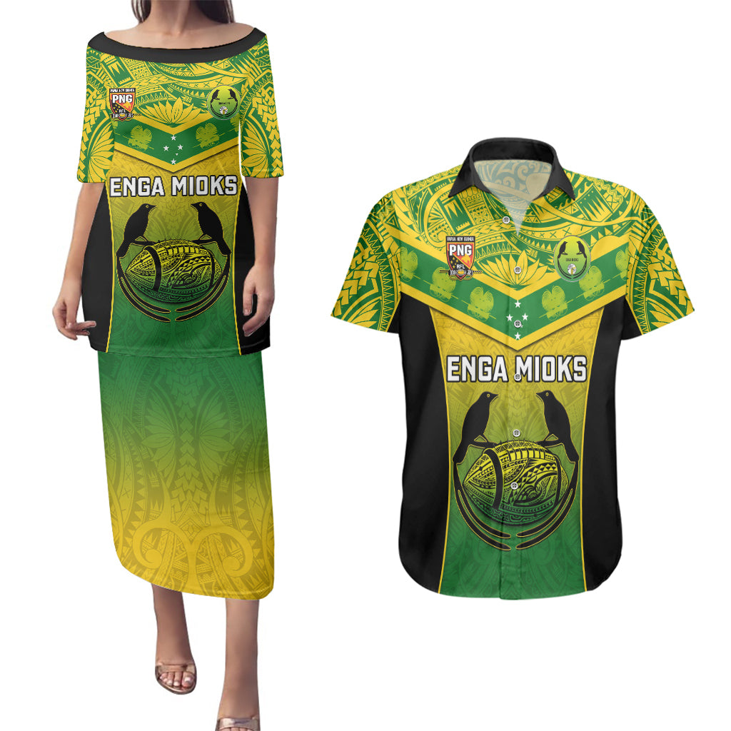 Papua New Guinea Rugby Couples Matching Puletasi Dress and Hawaiian Shirt Enga Mioks PNG Polynesian Pattern - Wonder Print Shop
