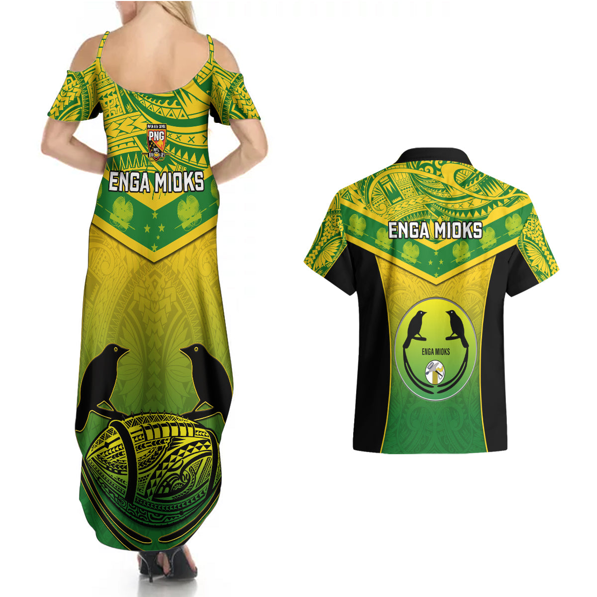 Papua New Guinea Rugby Couples Matching Summer Maxi Dress and Hawaiian Shirt Enga Mioks PNG Polynesian Pattern - Wonder Print Shop