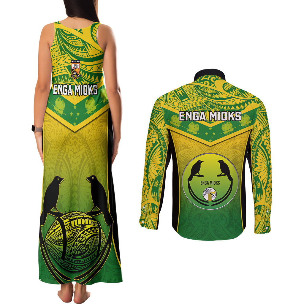 Papua New Guinea Rugby Couples Matching Tank Maxi Dress and Long Sleeve Button Shirts Enga Mioks PNG Polynesian Pattern - Wonder Print Shop