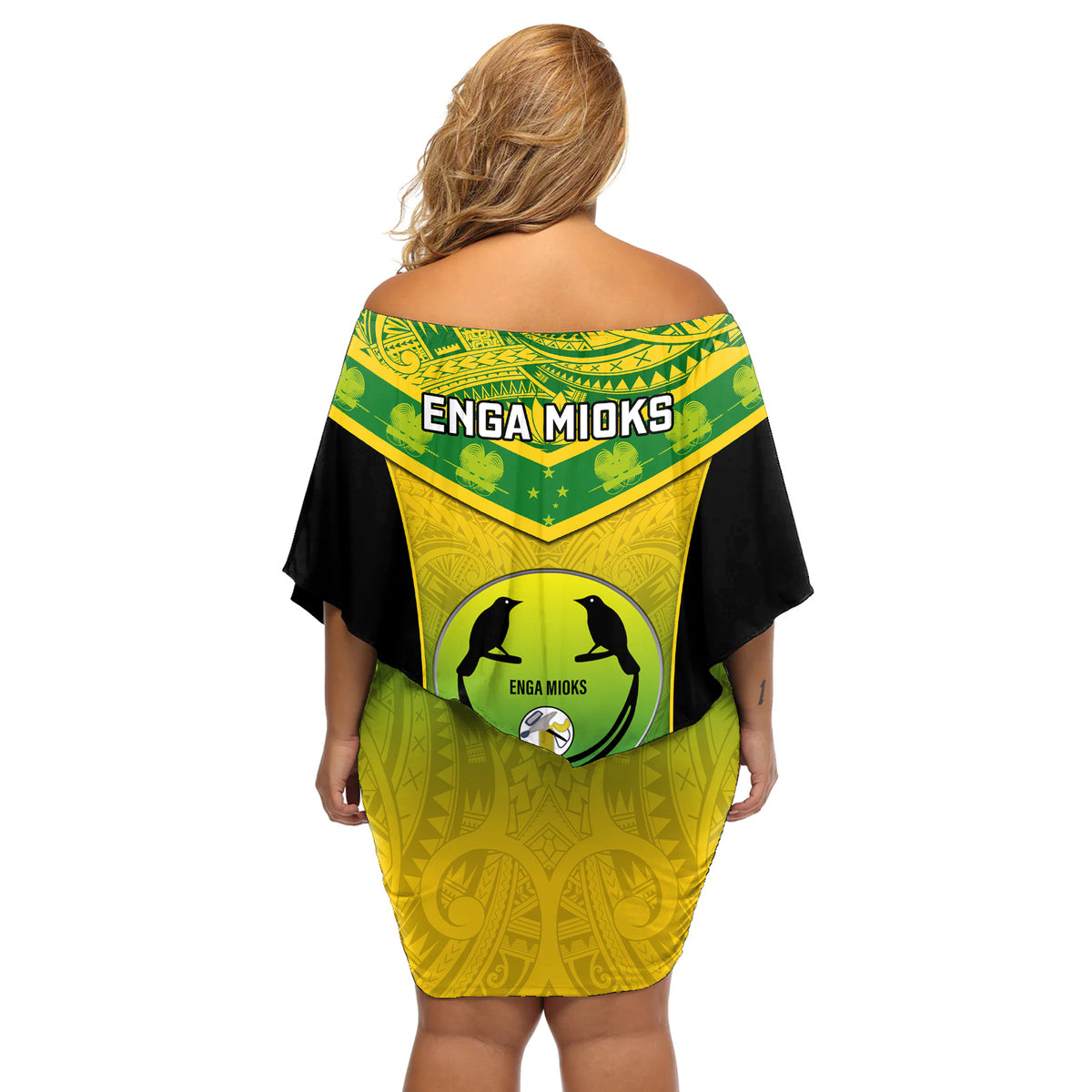 Papua New Guinea Rugby Off Shoulder Short Dress Enga Mioks PNG Polynesian Pattern - Wonder Print Shop