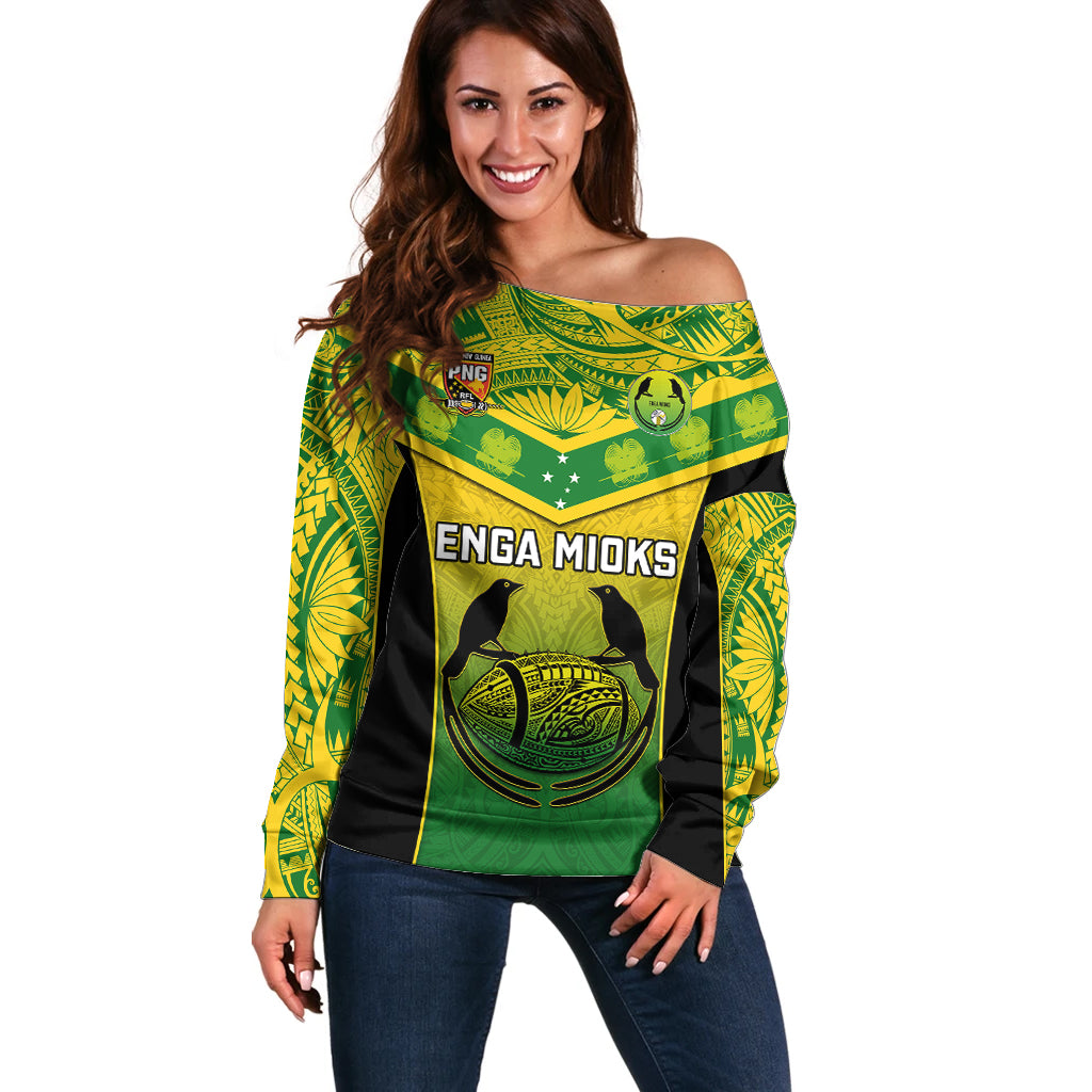 Papua New Guinea Rugby Off Shoulder Sweater Enga Mioks PNG Polynesian Pattern - Wonder Print Shop