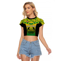 Papua New Guinea Rugby Raglan Cropped T Shirt Enga Mioks PNG Polynesian Pattern - Wonder Print Shop