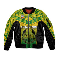 Papua New Guinea Rugby Sleeve Zip Bomber Jacket Enga Mioks PNG Polynesian Pattern - Wonder Print Shop