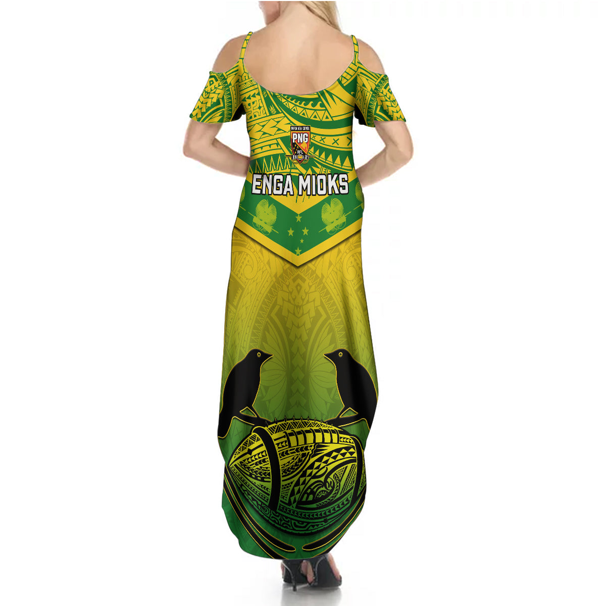 Papua New Guinea Rugby Summer Maxi Dress Enga Mioks PNG Polynesian Pattern - Wonder Print Shop