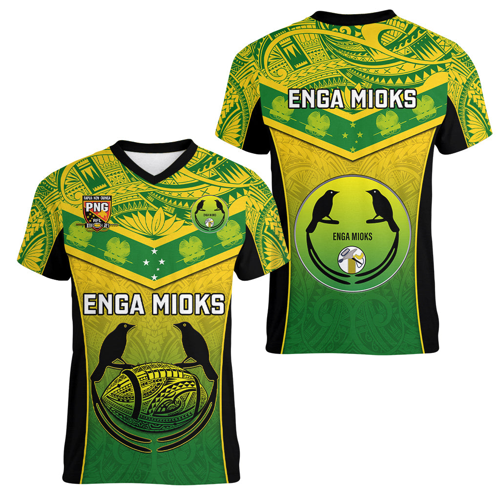 Papua New Guinea Rugby Women V Neck T Shirt Enga Mioks PNG Polynesian Pattern - Wonder Print Shop