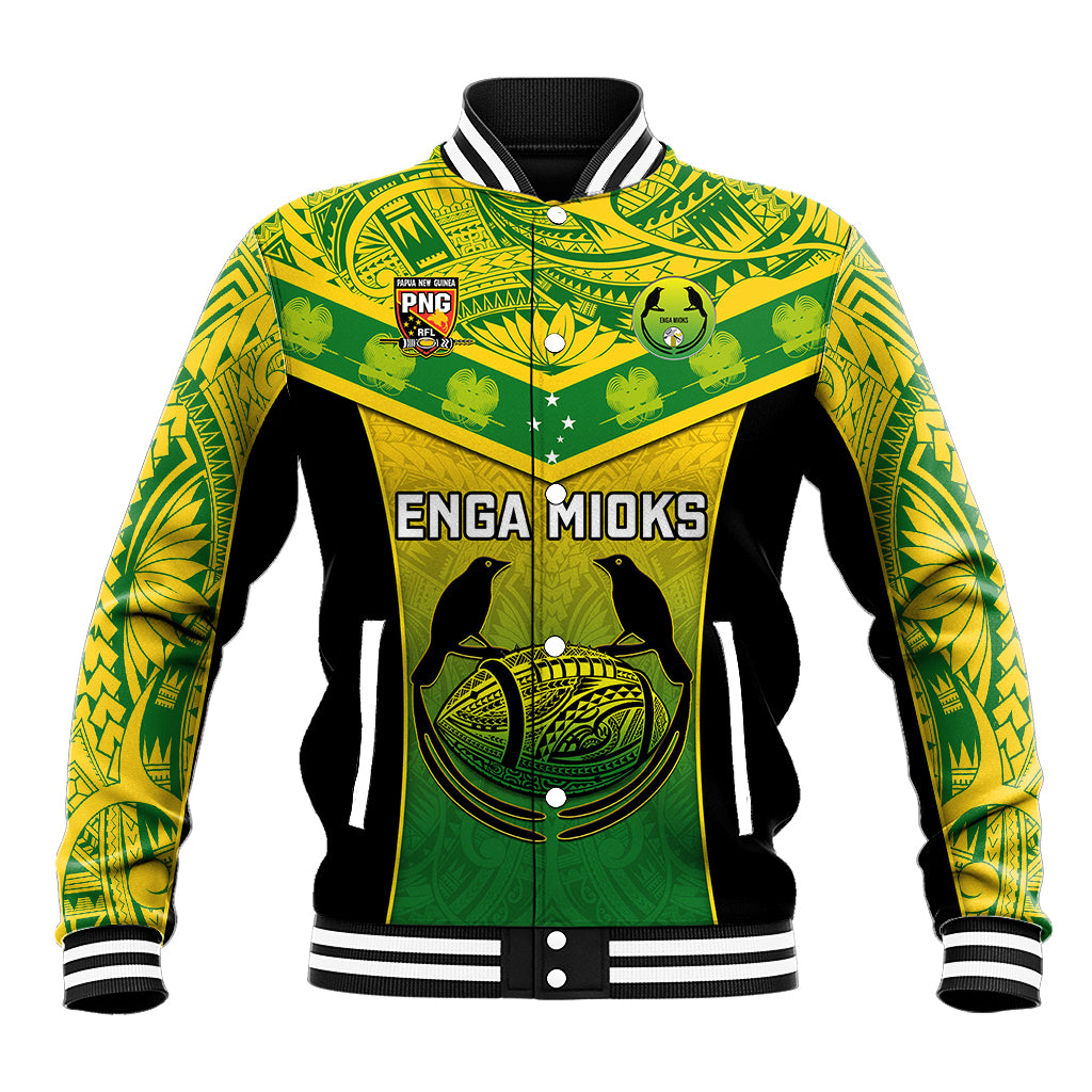 Custom Papua New Guinea Rugby Baseball Jacket Enga Mioks PNG Polynesian Pattern - Wonder Print Shop