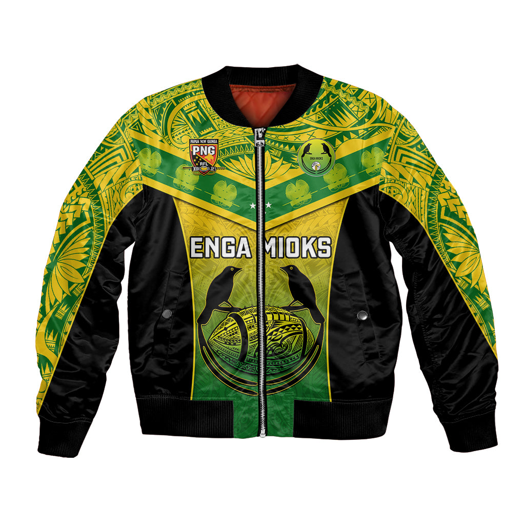 Custom Papua New Guinea Rugby Bomber Jacket Enga Mioks PNG Polynesian Pattern - Wonder Print Shop