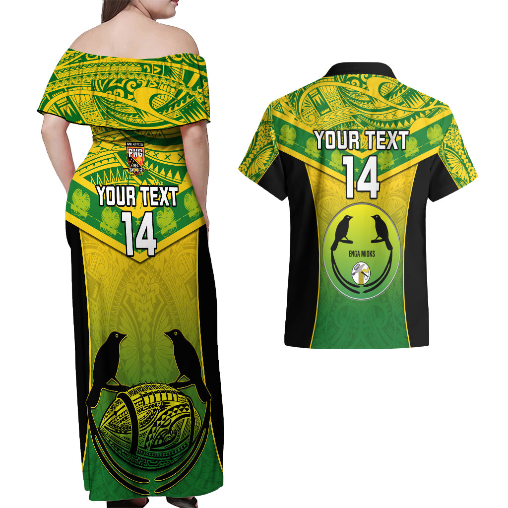 Custom Papua New Guinea Rugby Couples Matching Off Shoulder Maxi Dress and Hawaiian Shirt Enga Mioks PNG Polynesian Pattern - Wonder Print Shop