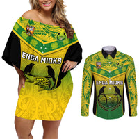 Custom Papua New Guinea Rugby Couples Matching Off Shoulder Short Dress and Long Sleeve Button Shirts Enga Mioks PNG Polynesian Pattern - Wonder Print Shop