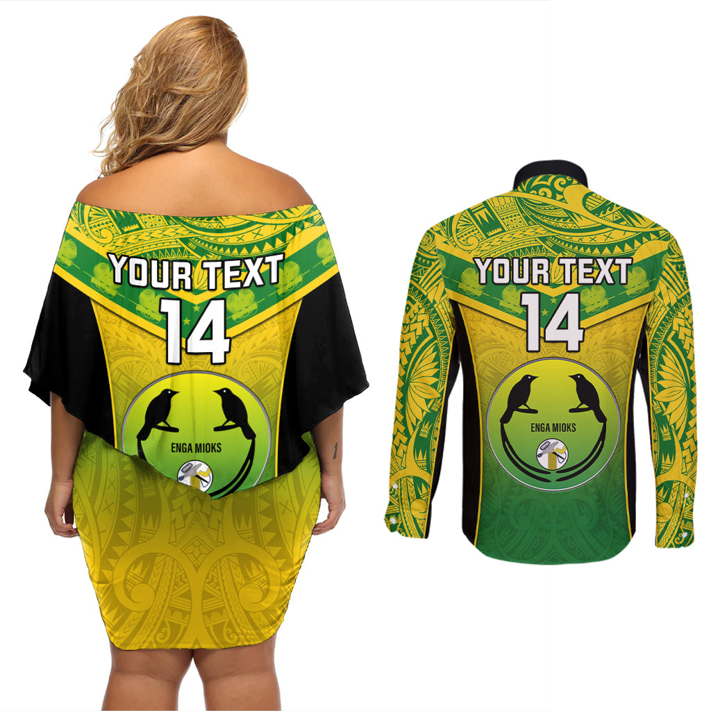 Custom Papua New Guinea Rugby Couples Matching Off Shoulder Short Dress and Long Sleeve Button Shirts Enga Mioks PNG Polynesian Pattern - Wonder Print Shop