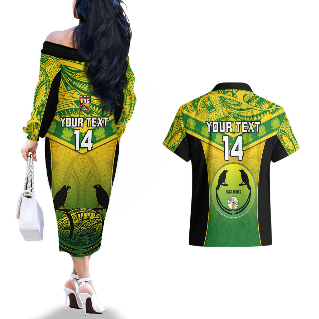 Custom Papua New Guinea Rugby Couples Matching Off The Shoulder Long Sleeve Dress and Hawaiian Shirt Enga Mioks PNG Polynesian Pattern - Wonder Print Shop
