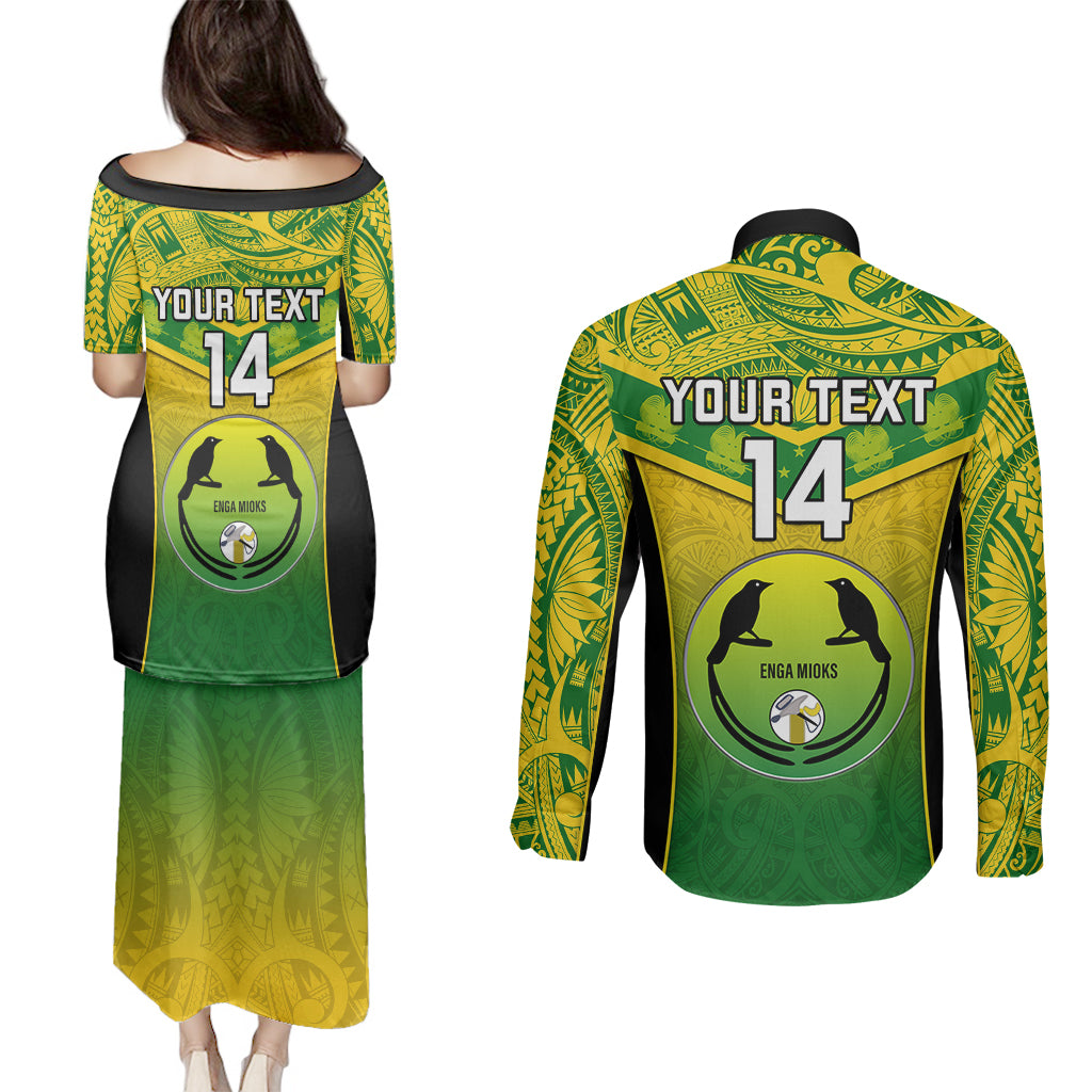Custom Papua New Guinea Rugby Couples Matching Puletasi Dress and Long Sleeve Button Shirts Enga Mioks PNG Polynesian Pattern - Wonder Print Shop