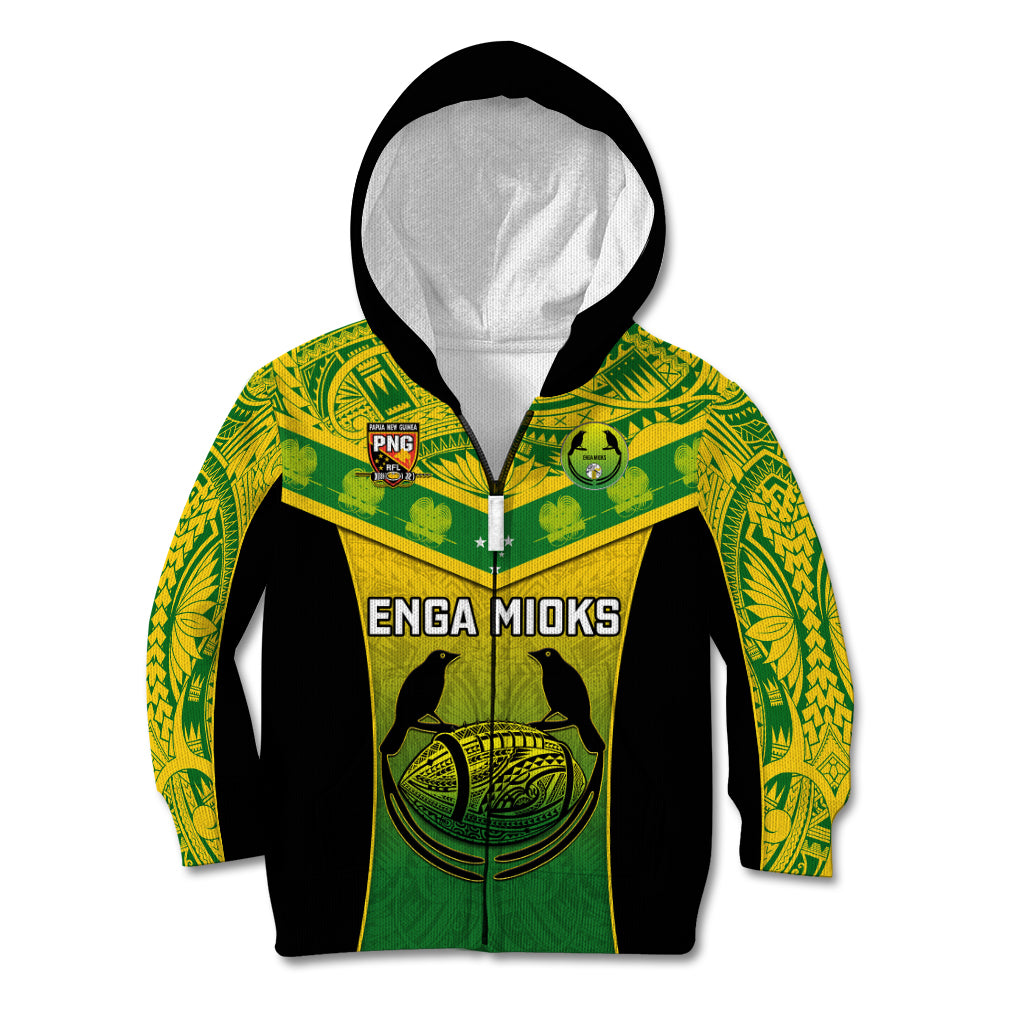 Custom Papua New Guinea Rugby Kid Hoodie Enga Mioks PNG Polynesian Pattern - Wonder Print Shop